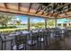 Outdoor dining area with beautiful views of the lake and golf course at 8223 Regents Ct, University Park, FL 34201