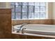Close up of a soaking tub with a glass block window above it at 650 Crane Prairie Way, Osprey, FL 34229