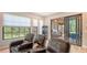 Relaxing theater room with leather seating, outdoor kitchen access, and pool view at 9291 Swaying Branch Rd, Sarasota, FL 34241