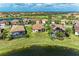 Aerial view of single Gathering homes with tile roofs, screened in pools, and lush tropical landscaping at 6547 Willowshire Way, Bradenton, FL 34212