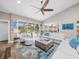 A cozy living room featuring plush seating and serene outdoor views through expansive sliding glass doors at 7317 Crape Myrtle Way, Sarasota, FL 34241