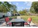 Backyard with patio furniture, a storage shed, and a grassy area at 1105 58Th S St, Gulfport, FL 33707
