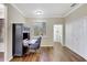 Home office with built-in desk and barn doors at 29205 Saddlebag Trl, Myakka City, FL 34251