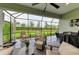 Relaxing screened patio with seating area and backyard view at 14132 Campfire Ct, Parrish, FL 34219
