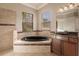 Bathroom with a corner soaking tub and granite vanity at 14106 18Th E Pl, Bradenton, FL 34212