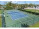 A view of a private community tennis court with green fencing, and manicured landscaping at 3660 Ironwood Cir # 101M, Bradenton, FL 34209