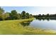 Peaceful lakefront view with lush green landscaping at 7407 Sea Island Ln, Bradenton, FL 34201