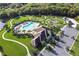 Aerial view of community pool, playground, and parking at 12547 Natureview Cir, Bradenton, FL 34212