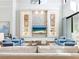 Living room with a stone fireplace and blue accent chairs at 1827 Morris St, Sarasota, FL 34239
