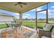 Spacious screened patio overlooking a tranquil lake; perfect for outdoor dining at 8019 Haven Harbour Way, Bradenton, FL 34212