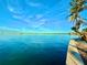Picturesque waterfront view of clear blue water with a distant city skyline, framed by lush trees at 3200 Higel Ave, Sarasota, FL 34242