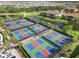 Aerial view of Esplanade's well-maintained pickleball courts at 12413 Parigi Way, Sarasota, FL 34238