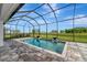 Screened-in pool with fountains and patio at 4950 Kiva Cir, Bradenton, FL 34211