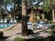 Relaxing poolside patio furniture with thatched umbrellas at 6447 Egret Ln # 413, Bradenton, FL 34210