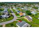 Aerial view showcasing a neighborhood of houses, featuring green lawns and swimming pools at 138 Paddington Rd, Venice, FL 34293
