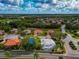 Aerial view of a residential neighborhood with houses, lush greenery, and waterways at 7115 39Th E Ln, Sarasota, FL 34243