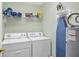 Convenient laundry room with washer, dryer, and shelving at 980 Cooper St # 302, Venice, FL 34285