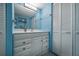 Clean bathroom with white vanity and blue walls at 2901 26Th W St # 320, Bradenton, FL 34205