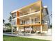 Modern home with multiple balconies overlooking a pool and an outdoor living area with lush landscaping at 6489 Gulfside Rd, Longboat Key, FL 34228