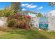 Landscaped backyard with vibrant bougainvillea and a painted heron mural at 810 S Edison Ave, Tampa, FL 33606