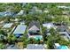 Birds eye view of neighborhood with green tree canopy and home with backyard swimming pool at 2425 Floyd St, Sarasota, FL 34239