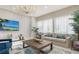 Living area with large TV, comfortable seating and stylish decor at 62 Audubon Pl, Sarasota, FL 34237