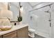 Clean bathroom with subway tile, walk-in shower, and modern vanity at 7003 River Club Blvd, Bradenton, FL 34202