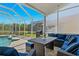 Covered patio with comfortable seating overlooking the refreshing pool at 11216 Coralbean Dr, Lakewood Ranch, FL 34202