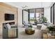 Spacious living room with fireplace, large windows, and access to balcony at 509 Golden Gate Pt # 3, Sarasota, FL 34236