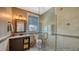 Bathroom with walk-in shower, toilet, and modern vanity at 7418 Westmoreland Dr, Sarasota, FL 34243