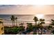 Beachfront property with palm trees and ocean view at sunset at 3601 E Bay Dr # 203, Holmes Beach, FL 34217