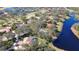 Aerial view showcasing a golf course community with homes along a serene river at 7217 N Serenoa Dr, Sarasota, FL 34241