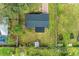An overhead view showcasing a single story home's backyard, shed, and neighboring properties at 875 Royal Rd, Venice, FL 34293