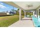 Relaxing covered patio features seating area and ceiling fan at 5533 Gulfport Ter, Port Charlotte, FL 33981