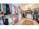 Spacious walk-in closet with custom shelving, drawers, hanging rods, carpeted floor and decorative rug at 5548 Summit Gln, Bradenton, FL 34203