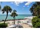 Beautiful beach scene with palm trees, white sand, clear ocean views, and lounge chairs at 1249 S Basin Ln, Sarasota, FL 34242