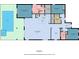 One-story floor plan showing 3 bedrooms, pool and spa at 6043 Bluestar Ct, Bradenton, FL 34211