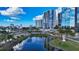 Aerial view of Sarasota Bayfront, featuring modern high-rise buildings and a marina at 1155 N Gulfstream Ave # 207, Sarasota, FL 34236