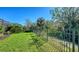 Private backyard with lush lawn, metal fence, and mature landscaping at 17923 Polo Trl, Bradenton, FL 34211