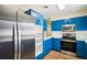 Modern kitchen with stainless steel appliances and blue cabinets at 2101 25Th W Ave, Bradenton, FL 34205