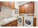 Convenient laundry room with washer, dryer, and extra storage at 401 Walls Way, Osprey, FL 34229