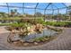 Relaxing outdoor pond with waterfall feature and various plants at 521 Luminary Blvd, Osprey, FL 34229