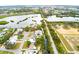 Aerial perspective highlighting waterfront location at 801 Church St, Nokomis, FL 34275
