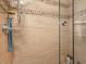 Clean shower with glass enclosure and updated tile at 3888 Shady Brook Ln, Sarasota, FL 34243