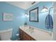 Light blue bathroom with a vanity and toilet at 4132 Carriage Cir # 12, Sarasota, FL 34241