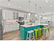 Spacious kitchen with white cabinets, teal island, and stainless steel appliances at 106 7Th S St, Bradenton Beach, FL 34217