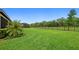 Spacious backyard with lush lawn and a black fence at 17335 Polo Trl, Bradenton, FL 34211