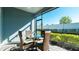 Relaxing screened porch with seating for four and view of backyard at 4326 Tamarind Pl, Bradenton, FL 34203