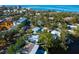 Spectacular aerial perspective of home by water showcasing serene neighborhood near a canal and the bay at 523 Reid St, Sarasota, FL 34242