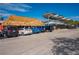 Parking lot with boats stored on racks and a thatched-roof building at 6536 Sabal Dr, Sarasota, FL 34242